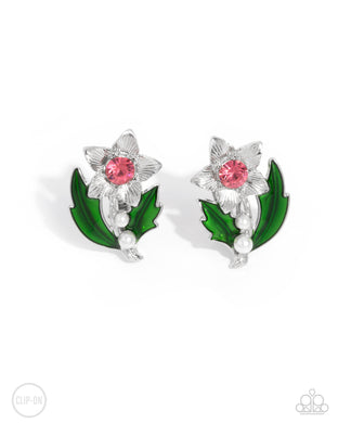 Gardening Guest - Pink Clip-On Earrings