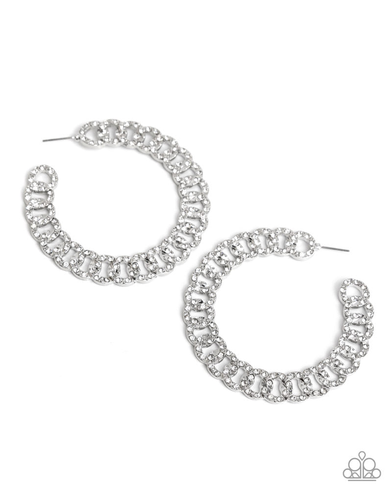 Interlocked Icing - White Hoop Earrings