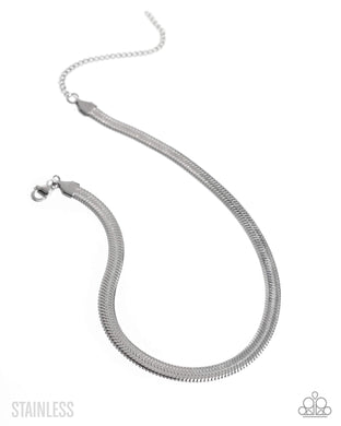 Herringbone Haute - Silver Stainless Steel Choker Necklace