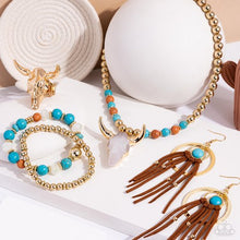 Load image into Gallery viewer, Texan Tapestry - Gold Earrings 🔸Turquoise Stone🔸