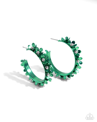 Fashionable Flower Crown - Green Hoop Earrings