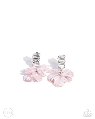 Stacked Sprigs - Pink Clip-On Earrings