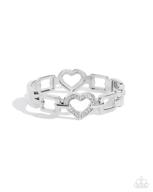 Flashy Fondness - White Hinged Bracelet