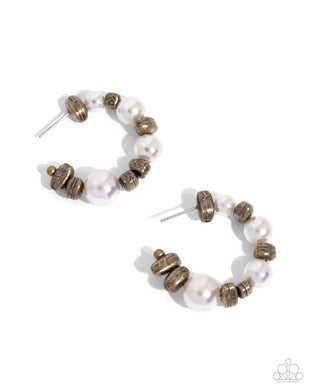 Playful Pearls - Brass Hoop Earrings
