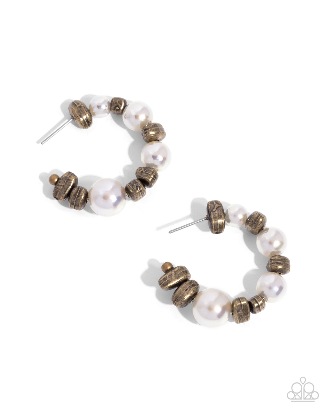 Playful Pearls - Brass Hoop Earrings