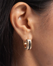 Load image into Gallery viewer, Serrated Shimmer - Gold Hinge Hoop Earrings