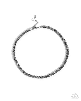 Edgy Etching - Black Gunmetal Necklace