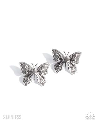 Soaring Sensation - Silver Stainless Steel Post Earrings