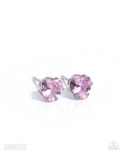 Load image into Gallery viewer, Simple Sweetheart - Pink Cubic Zirconia Stainless Steel Post Earrings
