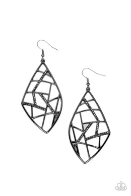 Geo Grid - Black Gunmetal Earrings