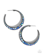Load image into Gallery viewer, Embedded Edge - Blue Gunmetal Hoop Earrings