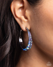 Load image into Gallery viewer, Embedded Edge - Blue Gunmetal Hoop Earrings