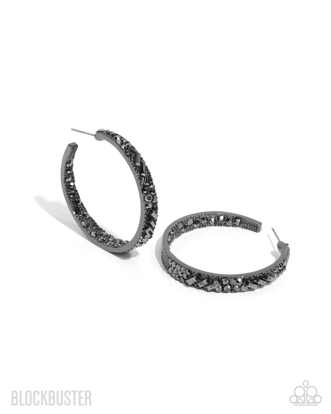 GLITZY By Association - Black Gunmetal Hoop Earrings