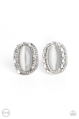 Shimmery Statement - White Clip-On Earrings