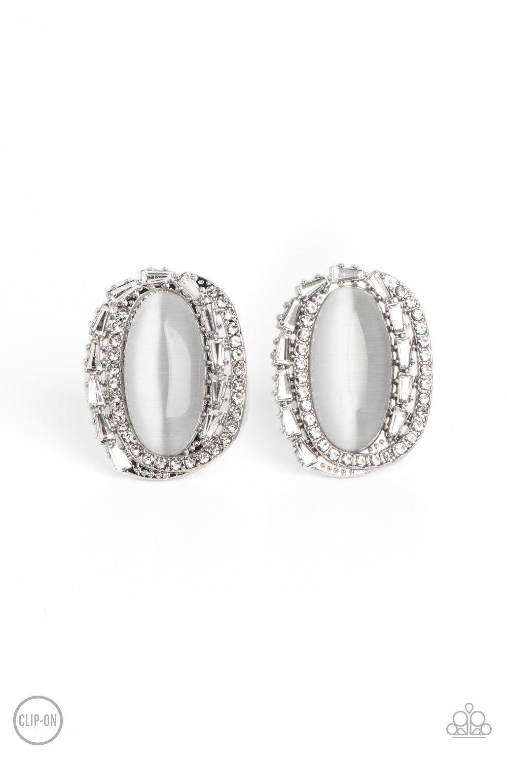 Shimmery Statement - White Clip-On Earrings