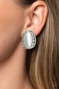 Shimmery Statement - White Clip-On Earrings
