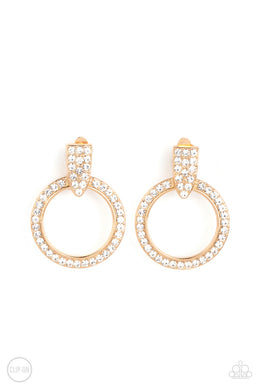 Sparkle at Your Service - Gold Clip-On Earrings
