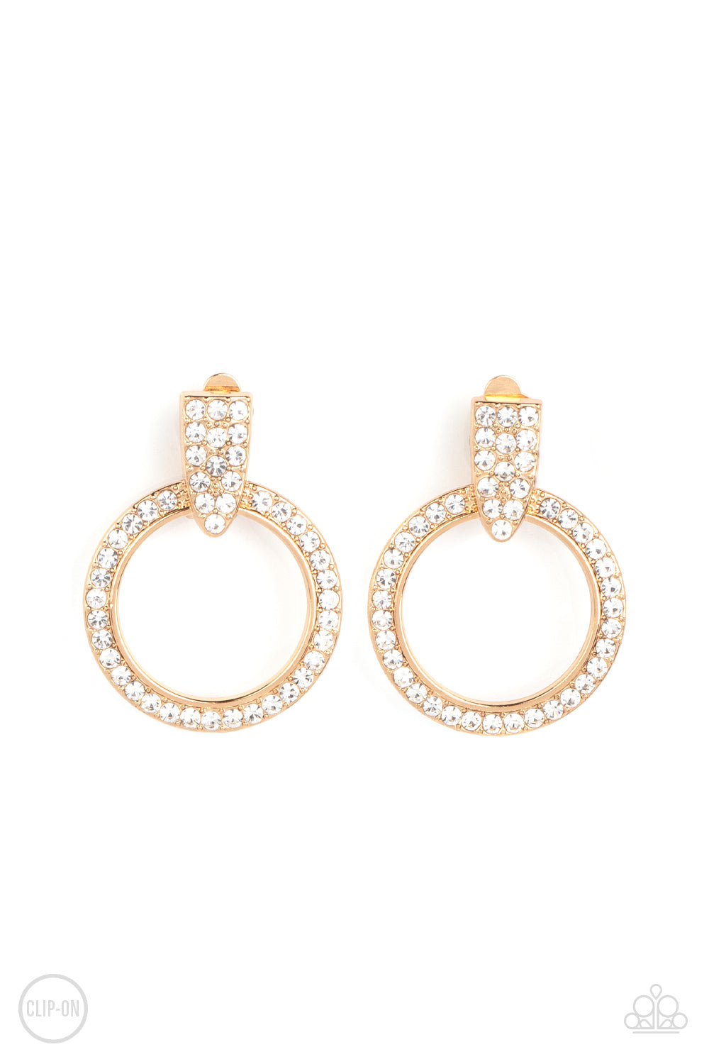 Sparkle at Your Service - Gold Clip-On Earrings