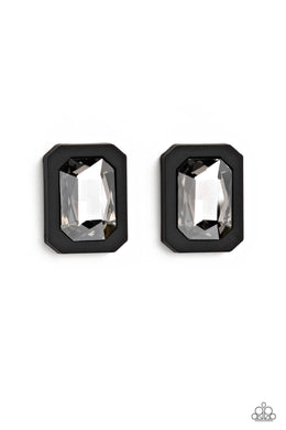 Edgy Emeralds - Black Post Earrings