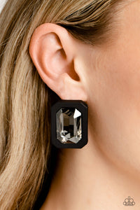 Edgy Emeralds - Black Post Earrings