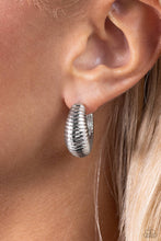 Load image into Gallery viewer, Textured Tenure - Silver Hoop Earrings