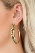 Load image into Gallery viewer, Funky Feathers - Brass Hoop Earrings