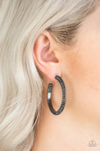 Load image into Gallery viewer, Dazzling Diamond-naire - Black Gunmetal Hoop Earrings