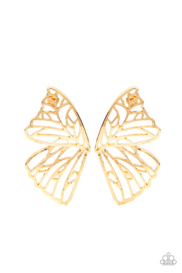 Butterfly Frills - Gold Post Earrings