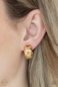 Wrought With Edge - Gold Clip-On Earrings