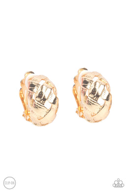 Wrought With Edge - Gold Clip-On Earrings
