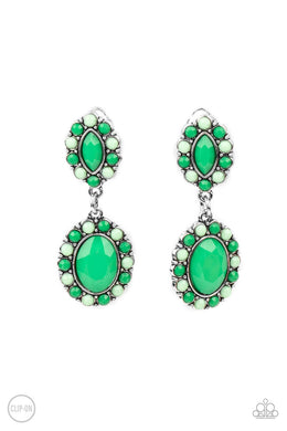 Positively Pampered - Green Clip-On Earrings