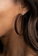 Load image into Gallery viewer, Leather-Clad Legend - Brown Hoop Earrings