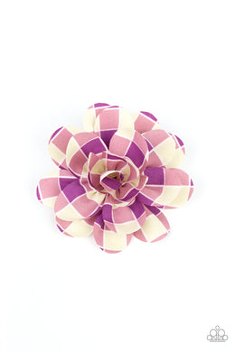Gingham Garden - Purple Alligator Clip