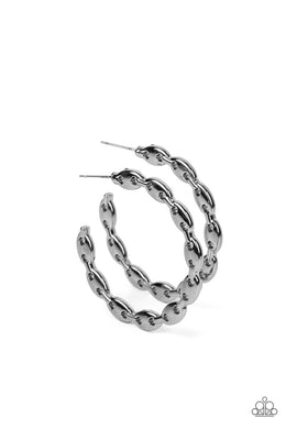 Impressive Innovation - Black Gunmetal Hoop Earrings
