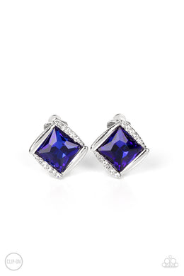 Sparkle Squared - Blue Clip-On Earrings