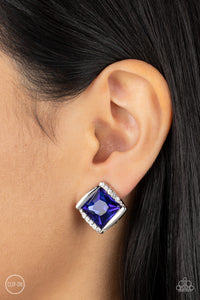 Sparkle Squared - Blue Clip-On Earrings