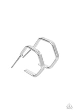 Load image into Gallery viewer, Haute Hexagons - Silver Hoop Earrings