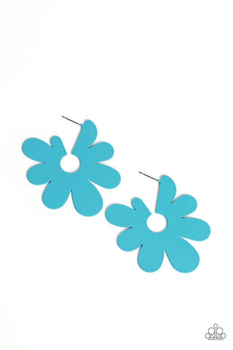 Flower Power Fantasy - Blue Hoop Earrings