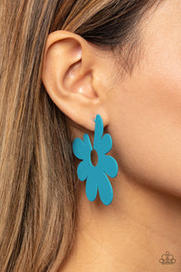 Flower Power Fantasy - Blue Hoop Earrings