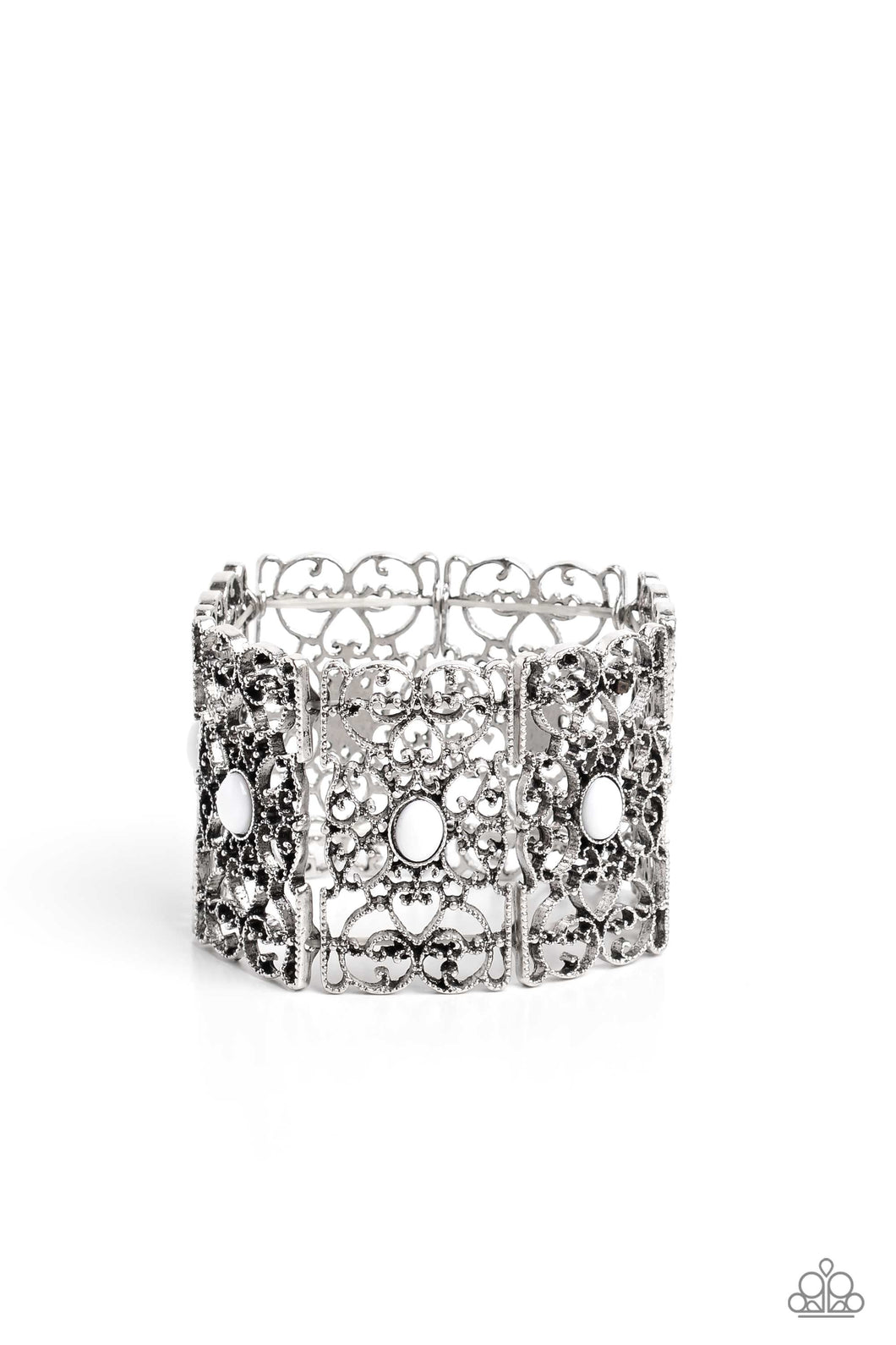 Fairest Filigree - White Stretchy Bracelet