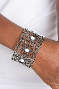Fairest Filigree - White Stretchy Bracelet