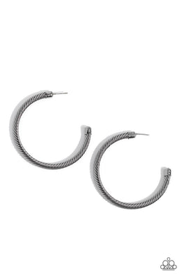 Roped in Radiance - Black Gunmetal Hoop Earrings