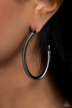Load image into Gallery viewer, Roped in Radiance - Black Gunmetal Hoop Earrings