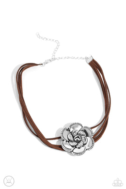 Textured Tapestry - Brown Choker Necklace