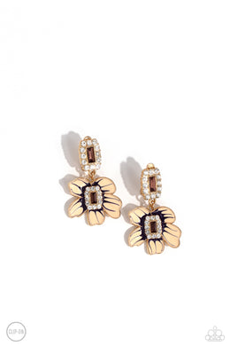 Colorful Clippings - Gold Clip-On Earrings