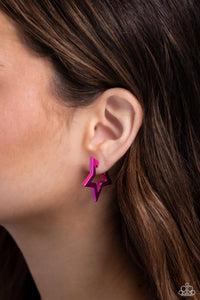 In A Galaxy STAR, STAR Away - Pink Hinge Hoop Earrings