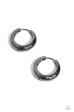 Load image into Gallery viewer, Streamlined Status - Black Gunmetal Hinge Hoop Earrings