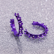Load image into Gallery viewer, Fashionable Flower Crown - Purple Hoop Earrings