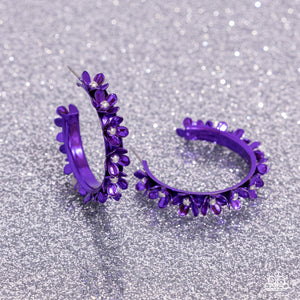 Fashionable Flower Crown - Purple Hoop Earrings
