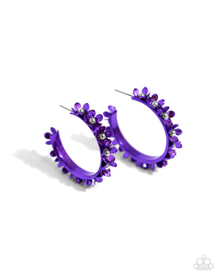 Fashionable Flower Crown - Purple Hoop Earrings